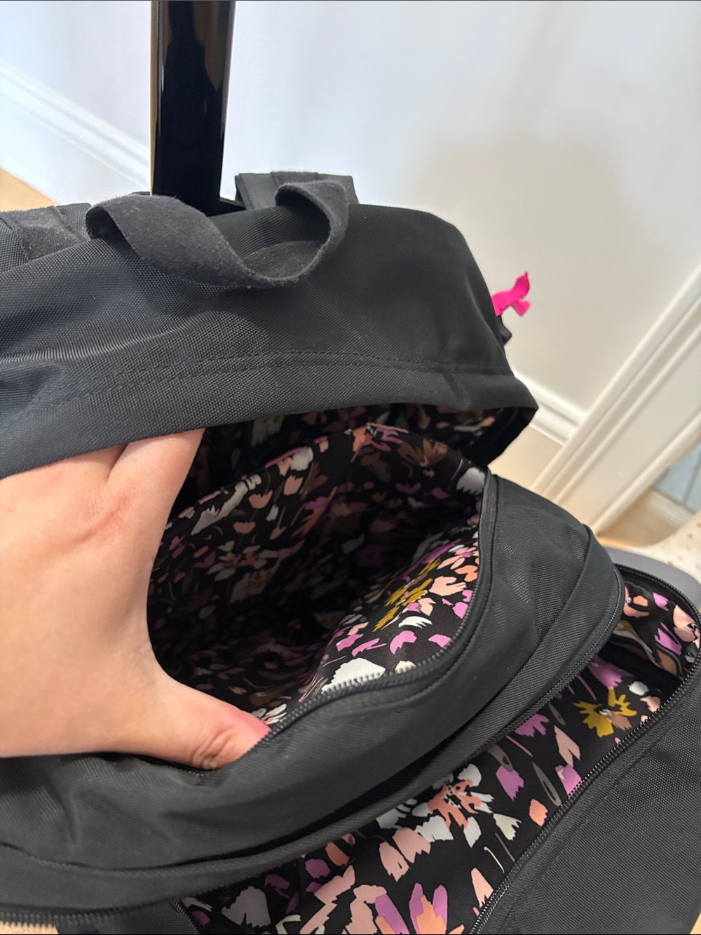 Vera Bradley Black Wheeled Backpack with Floral Interior - Picture 8 of 14